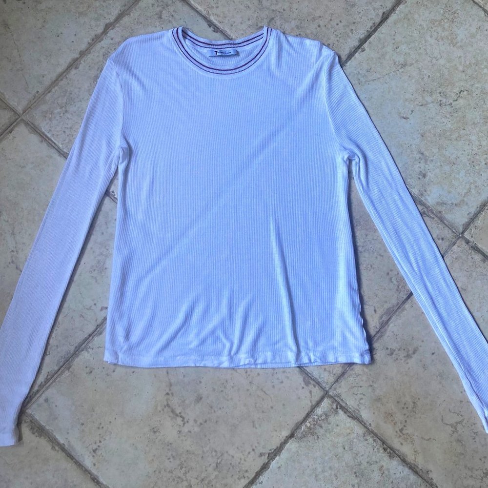 T by Alexander Wang Size S Off White Soft Rayon Ecosil Baby Rib L/S Tee